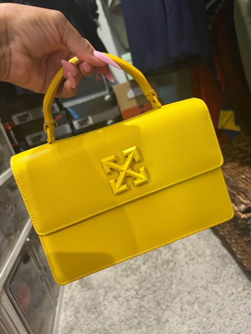 Off-White Yellow Top-Handle Leather Satchel